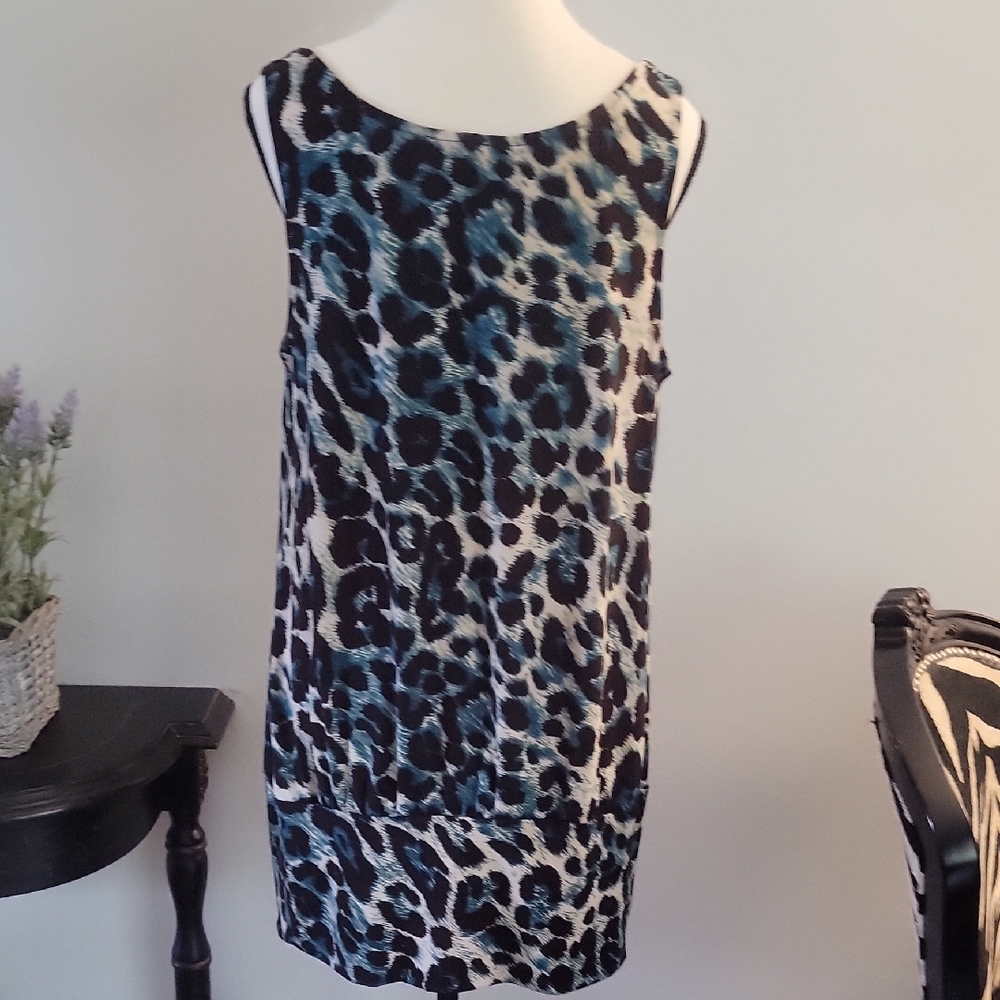 INC International Concepts Blue and Black Sleeveless Cowl Neck Tunic - Picture 4 of 5